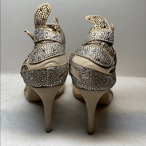 Champagne Rhinestones Ankle Strap Stiletto Heels - Picture 7 of 9